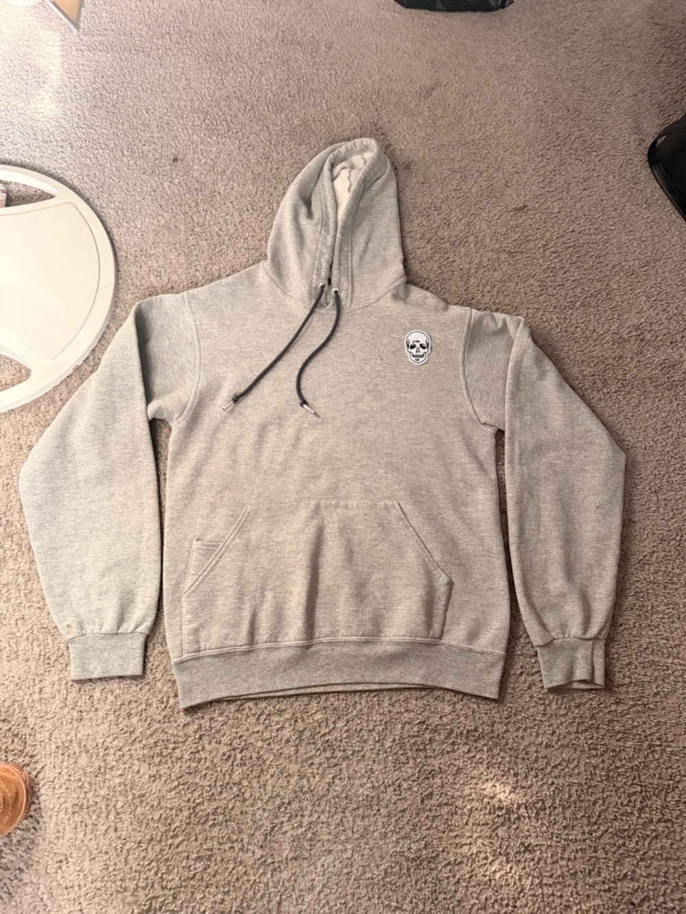 Light Gray Pullover Hoodie with Skull Patch